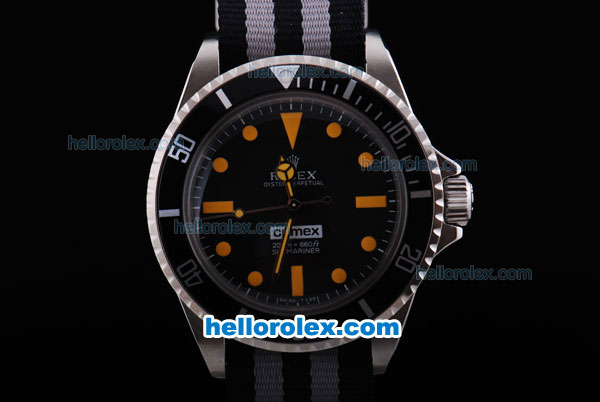 Rolex Submariner Comex Oyster Perpetual Automatic with Black Bezel and Dial-Orange Marker and Nylon Strap - Click Image to Close